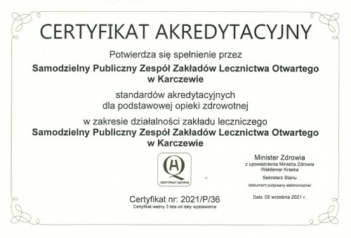 Certyfikat akredytacyjny zdjęcie